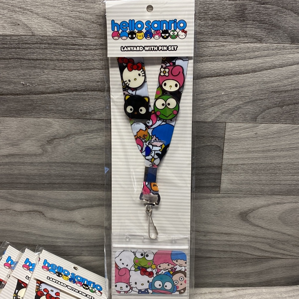 Hello Kitty Sanrio Lanyard with 4 enamel pins and cardholder